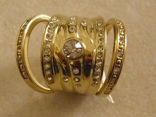 ITALIAN DESIGNER GOLD FUSION LARGE 3 PIECE RING WITH PLENTY CZ DIAMOND CUT AND A HUGE SOLITAIR